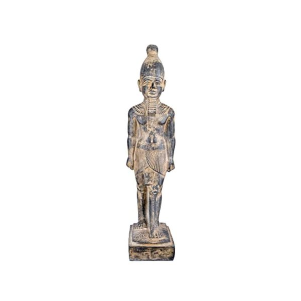 A distinctive ancient Egyptian statue featuring the design of King Menkaure, a large pharaoh.